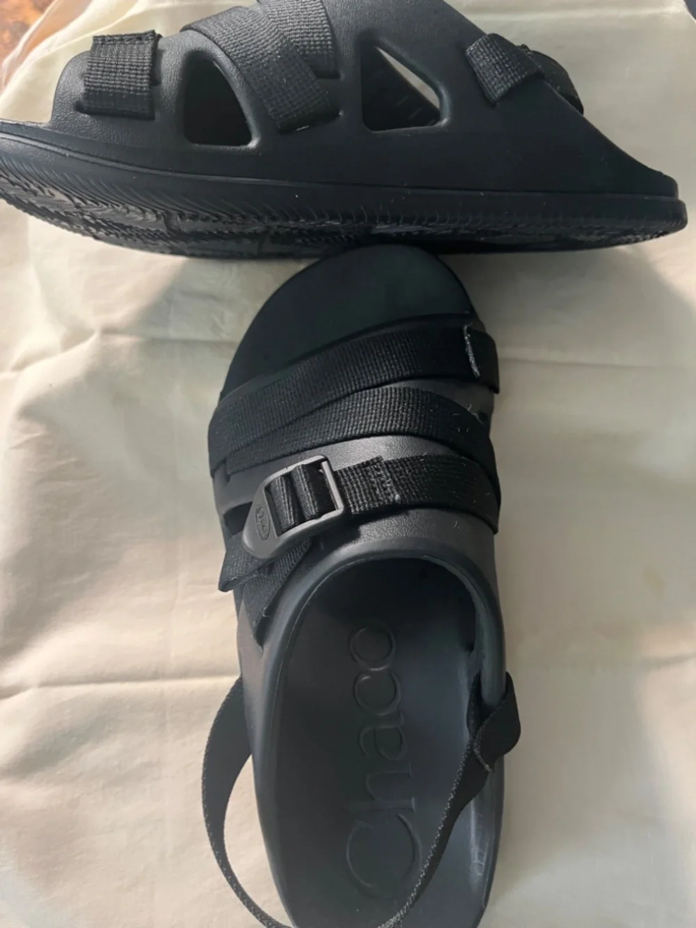 Chacos Sandals Women's, canvas straps/plastic slides